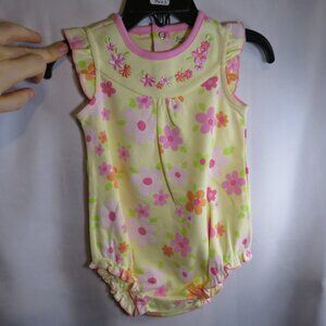 Baby Yellow & Pink Floral Bodysuit w ruffled cap sleeves 100% cotton embroidered